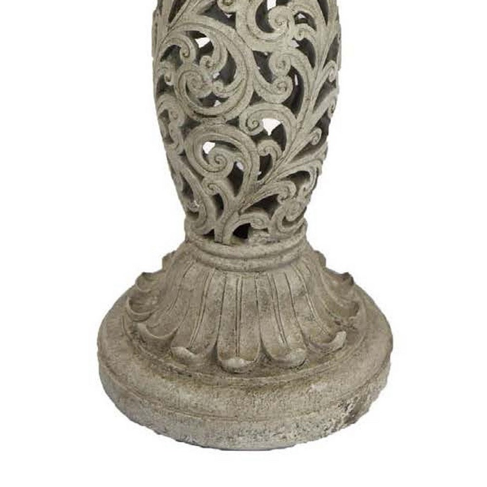 Niam Bird Bath Sculpture, 26 Inch Antique Gray Resin, Scrolled Details -BM334900