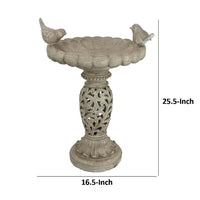 Niam Bird Bath Sculpture, 26 Inch Antique Gray Resin, Scrolled Details -BM334900