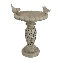 Niam Bird Bath Sculpture, 26 Inch Antique Gray Resin, Scrolled Details -BM334900