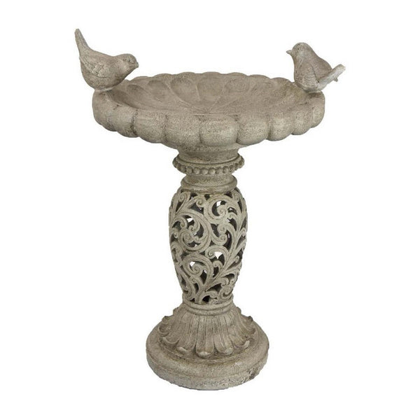 Niam Bird Bath Sculpture, 26 Inch Antique Gray Resin, Scrolled Details -BM334900