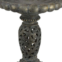 Niam Bird Bath Sculpture, 26 Inch Dark Gray Resin, Scrolled Details -BM334901