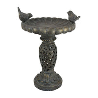 Niam Bird Bath Sculpture, 26 Inch Dark Gray Resin, Scrolled Details -BM334901