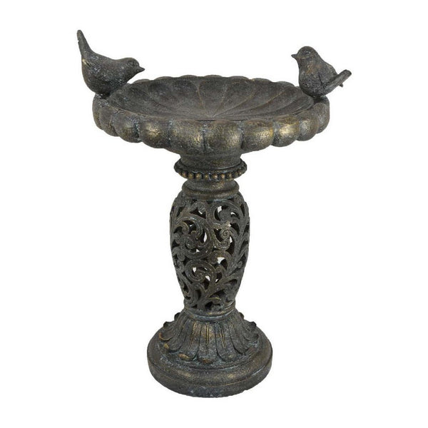 Niam Bird Bath Sculpture, 26 Inch Dark Gray Resin, Scrolled Details -BM334901