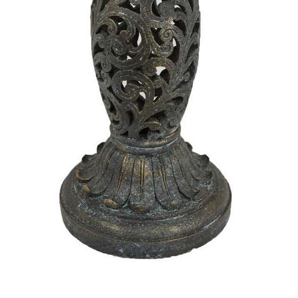Niam Bird Bath Sculpture, 26 Inch Dark Gray Resin, Scrolled Details -BM334901