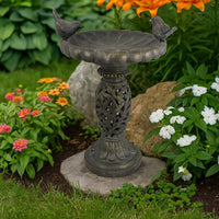Niam Bird Bath Sculpture, 26 Inch Dark Gray Resin, Scrolled Details -BM334901