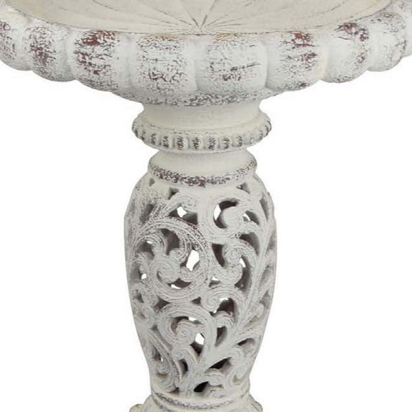 Niam Bird Bath Sculpture, 26 Inch Weathered White Scrolled Resin -BM334903
