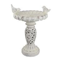 Niam Bird Bath Sculpture, 26 Inch Weathered White Scrolled Resin -BM334903