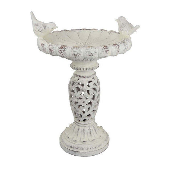 Niam Bird Bath Sculpture, 26 Inch Weathered White Scrolled Resin -BM334903