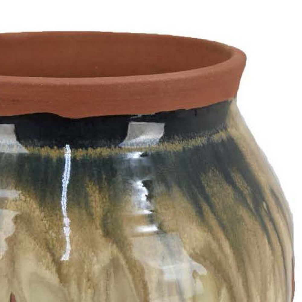 Hino Decorative Vase, Dripping Paint Texture, 13 Inch Brown Ceramic -BM334904