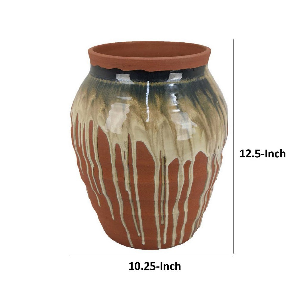 Hino Decorative Vase, Dripping Paint Texture, 13 Inch Brown Ceramic -BM334904