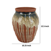 Hino Decorative Vase, Dripping Paint Texture, 13 Inch Brown Ceramic -BM334904