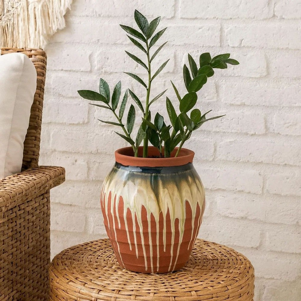 Hino Decorative Vase, Dripping Paint Texture, 13 Inch Brown Ceramic -BM334904