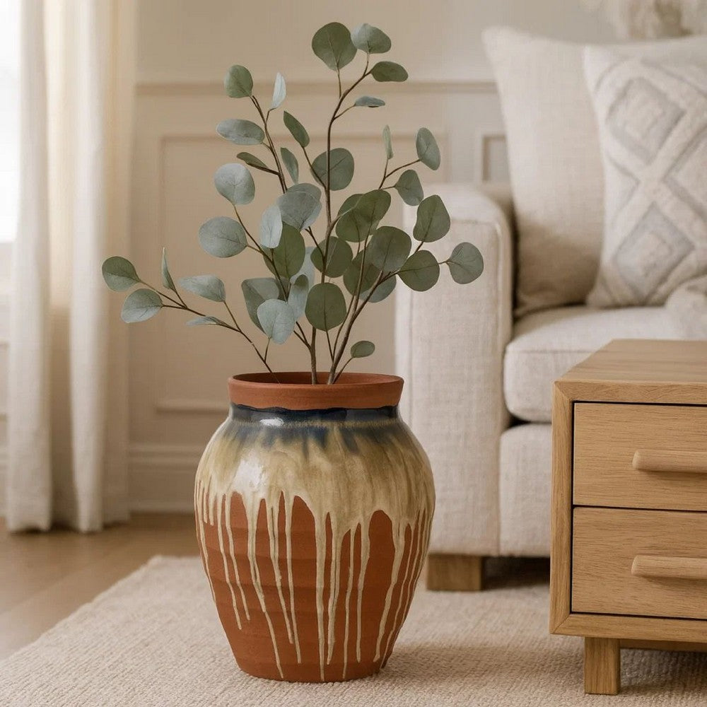 Hino Decorative Vase, Dripping Paint Texture, 13 Inch Brown Ceramic -BM334904