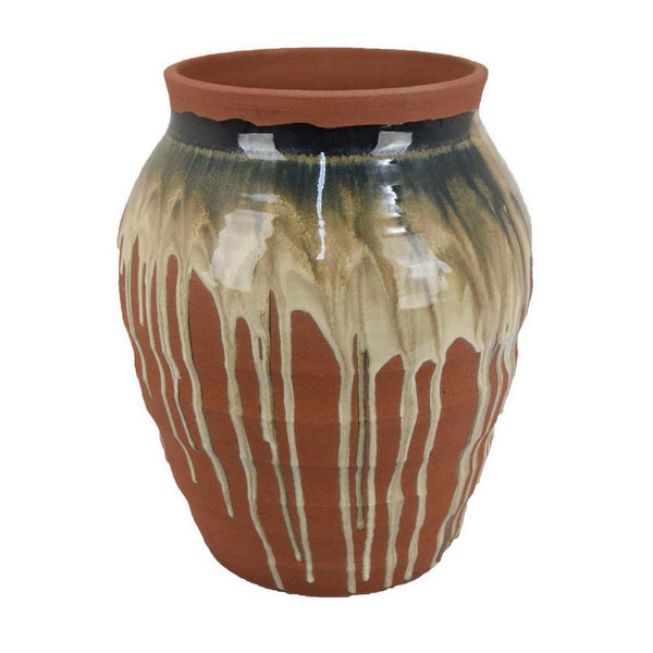 Hino Decorative Vase, Dripping Paint Texture, 13 Inch Brown Ceramic -BM334904