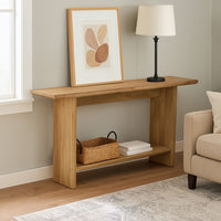 Console Table, Long Rectangular Top, 1 Shelf, 71 Inch Light Brown Wood -BM334910