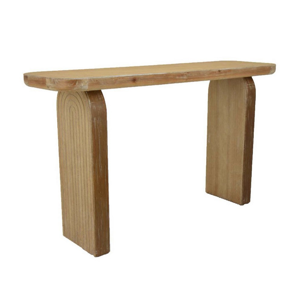 Console Table, Rounded Edge Top with Arch Legs, 55 Inch Brown Wood -BM334911