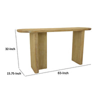 Console Table, Rounded Edge Top, Paneled Legs, XL 63 Inch Brown Wood -BM334912