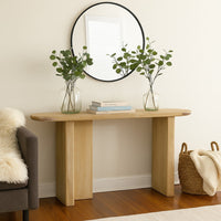 Console Table, Rounded Edge Top, Paneled Legs, XL 63 Inch Brown Wood -BM334912