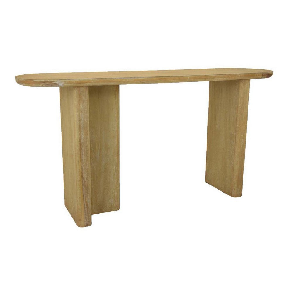 Console Table, Rounded Edge Top, Paneled Legs, XL 63 Inch Brown Wood -BM334912