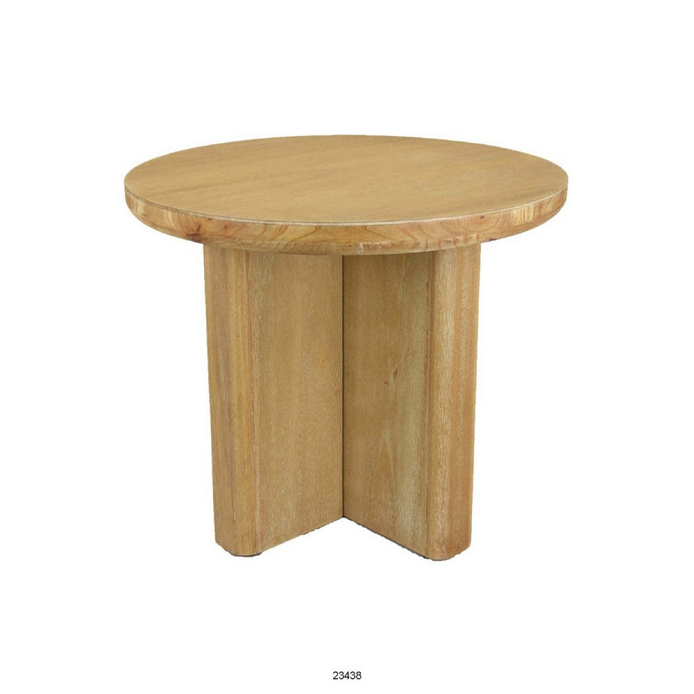 Round Side End Table, X Shaped Paneled Legs, 24 Inch Brown Wood -BM334913