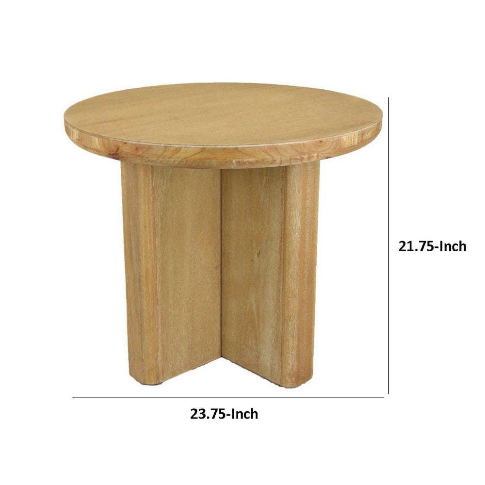 Round Side End Table, X Shaped Paneled Legs, 24 Inch Brown Wood -BM334913