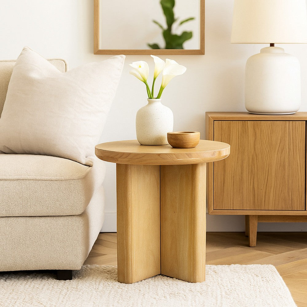 Round Side End Table, X Shaped Paneled Legs, 24 Inch Brown Wood -BM334913