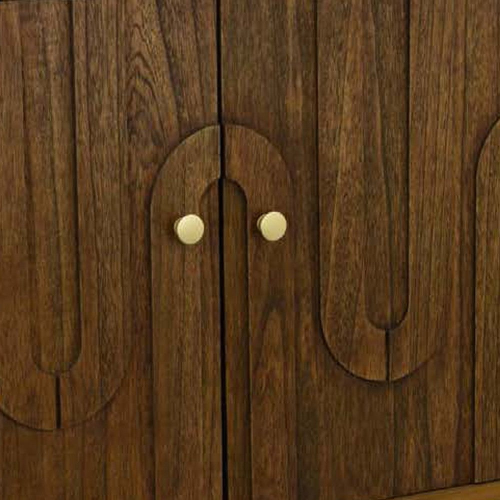 Storage Cabinet Console, 3 Doors, U Shaped Carved 47 Inch Brown Wood -BM334915