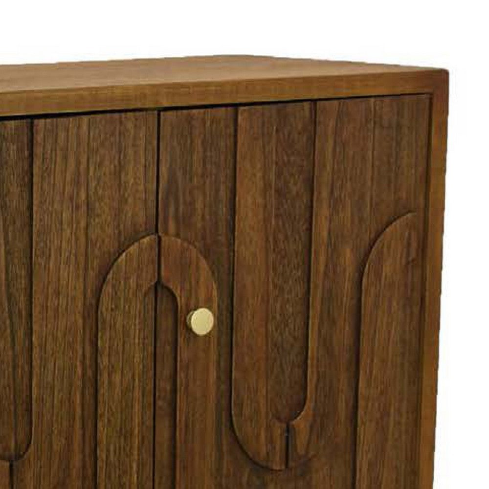 Storage Cabinet Console, 3 Doors, U Shaped Carved 47 Inch Brown Wood -BM334915