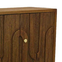 Storage Cabinet Console, 3 Doors, U Shaped Carved 47 Inch Brown Wood -BM334915