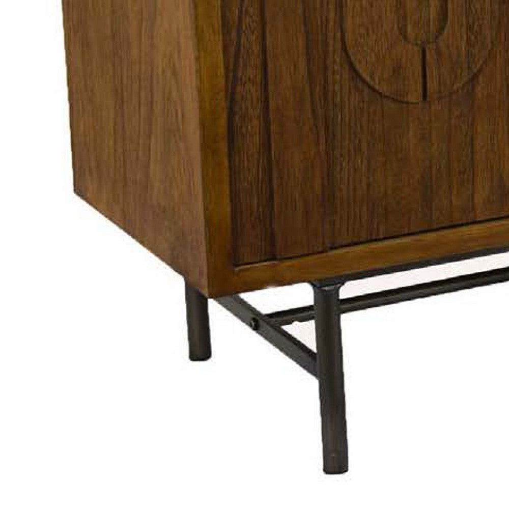 Storage Cabinet Console, 3 Doors, U Shaped Carved 47 Inch Brown Wood -BM334915