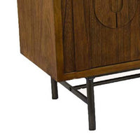 Storage Cabinet Console, 3 Doors, U Shaped Carved 47 Inch Brown Wood -BM334915