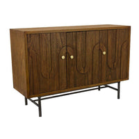 Storage Cabinet Console, 3 Doors, U Shaped Carved 47 Inch Brown Wood -BM334915