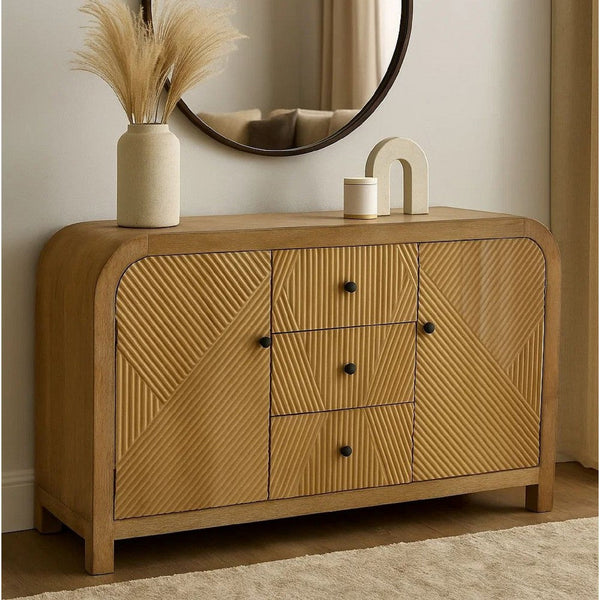 Aki Storage Cabinet Dresser, 3 Drawers and 2 Doors, 47 Inch Brown Wood -BM334916