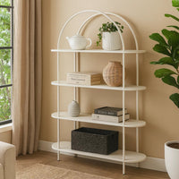 Accent Bookshelf, 4 Wood Shelves, 64 Inch Industrial White Metal Frame  - BM334919