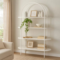 Accent Bookshelf, 4 Wood Shelves, 64 Inch Industrial White Metal Frame  - BM334919