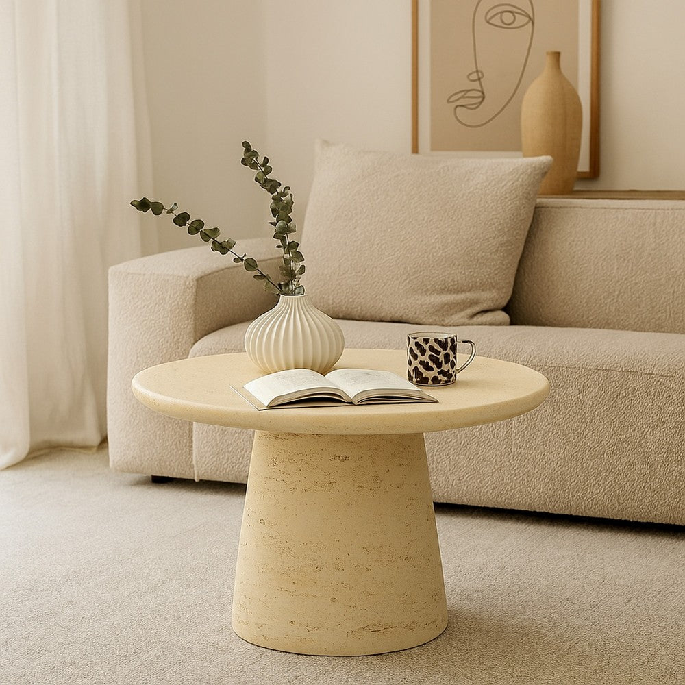 Keki Coffee Table, 24 Inch Round, Tapered Off White Resin Body -BM334921