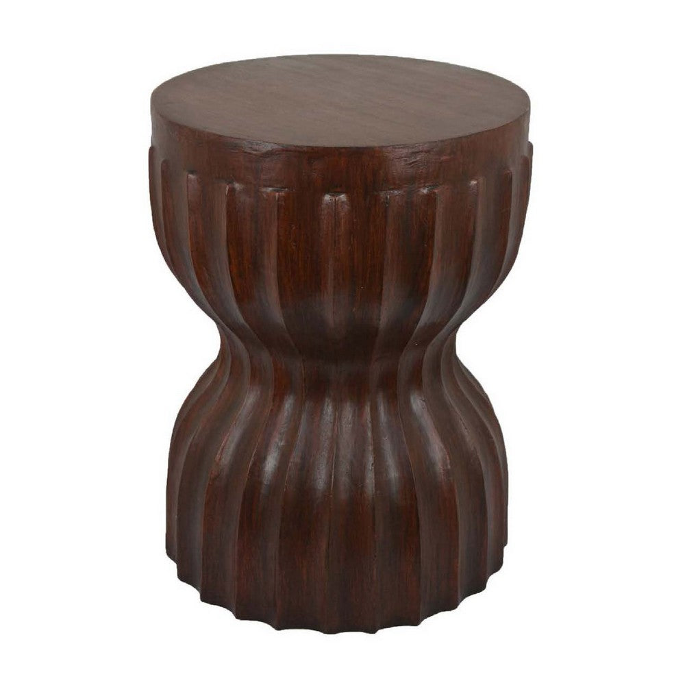 Lopy Plant Stand Side Table, Hourglass Design, 21 Inch Brown Resin -BM334922