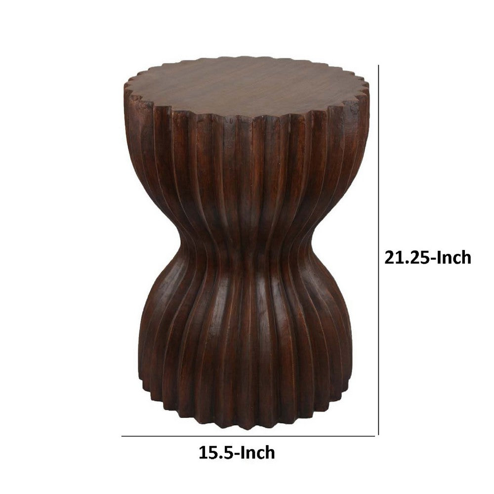 Lopy Plant Stand Side Table, Hourglass Design, 21 Inch Brown Resin  -BM334923