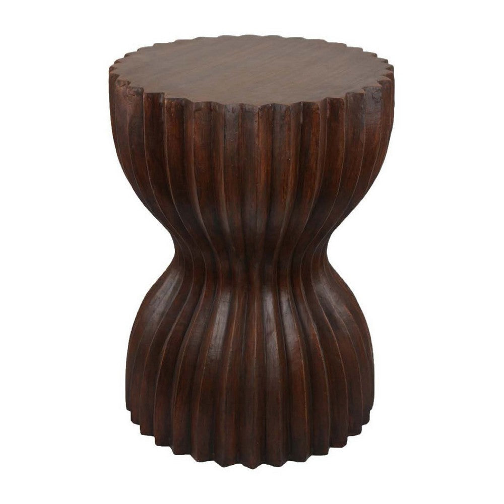Lopy Plant Stand Side Table, Hourglass Design, 21 Inch Brown Resin  -BM334923