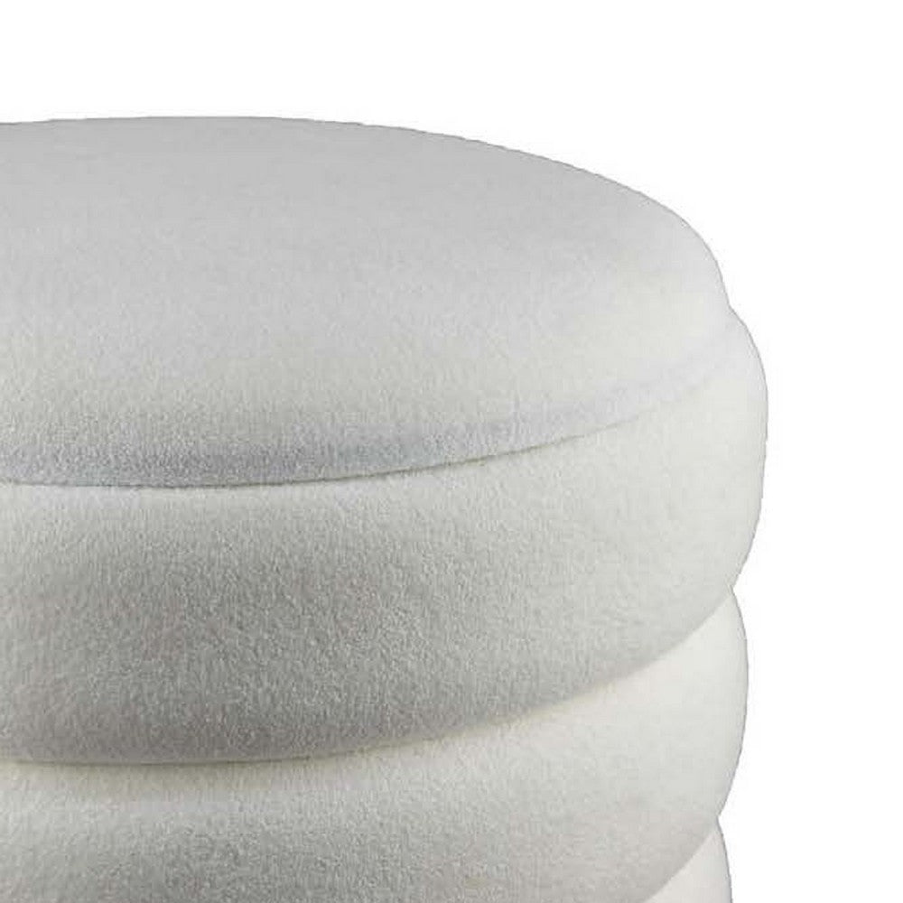 Accent Stool, 18 Inch White Fabric Upholstery, Gold Metal Base -BM334924