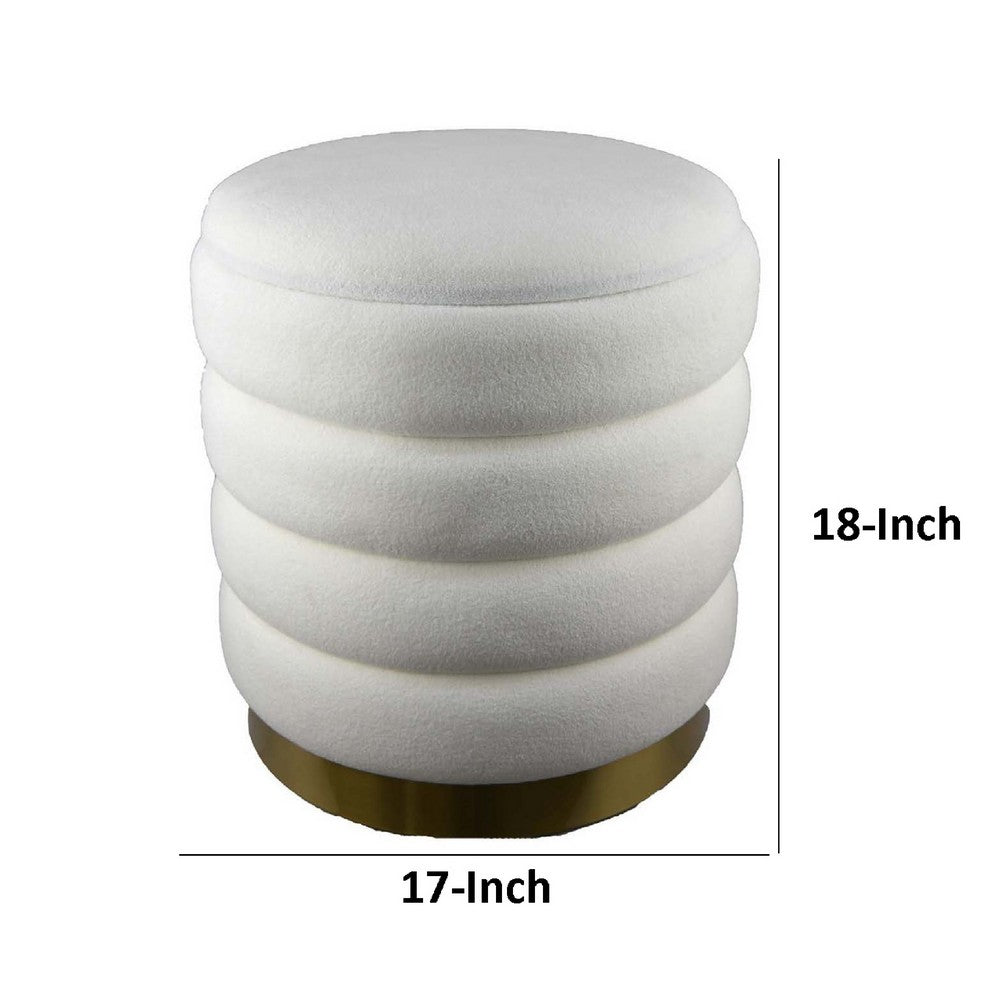 Accent Stool, 18 Inch White Fabric Upholstery, Gold Metal Base -BM334924