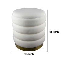 Accent Stool, 18 Inch White Fabric Upholstery, Gold Metal Base -BM334924