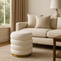Accent Stool, 18 Inch White Fabric Upholstery, Gold Metal Base -BM334924
