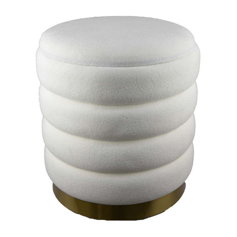 Accent Stool, 18 Inch White Fabric Upholstery, Gold Metal Base -BM334924