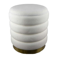 Accent Stool, 18 Inch White Fabric Upholstery, Gold Metal Base -BM334924