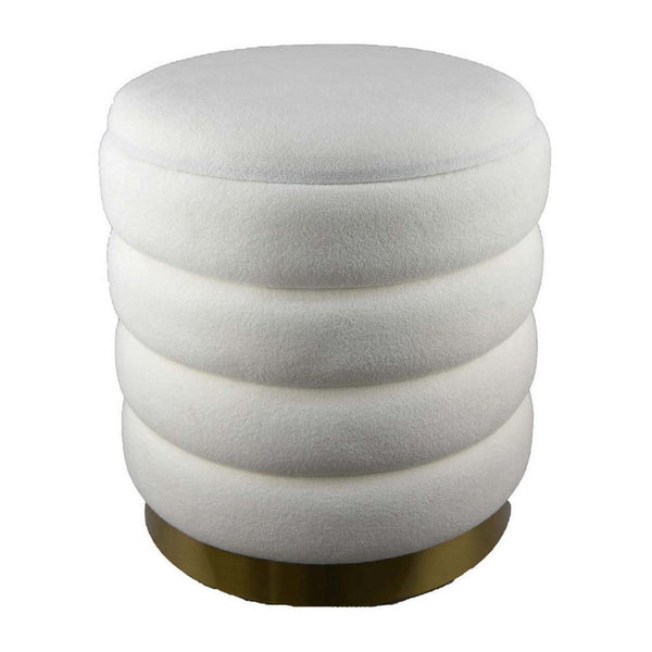 Accent Stool, 18 Inch White Fabric Upholstery, Gold Metal Base -BM334924