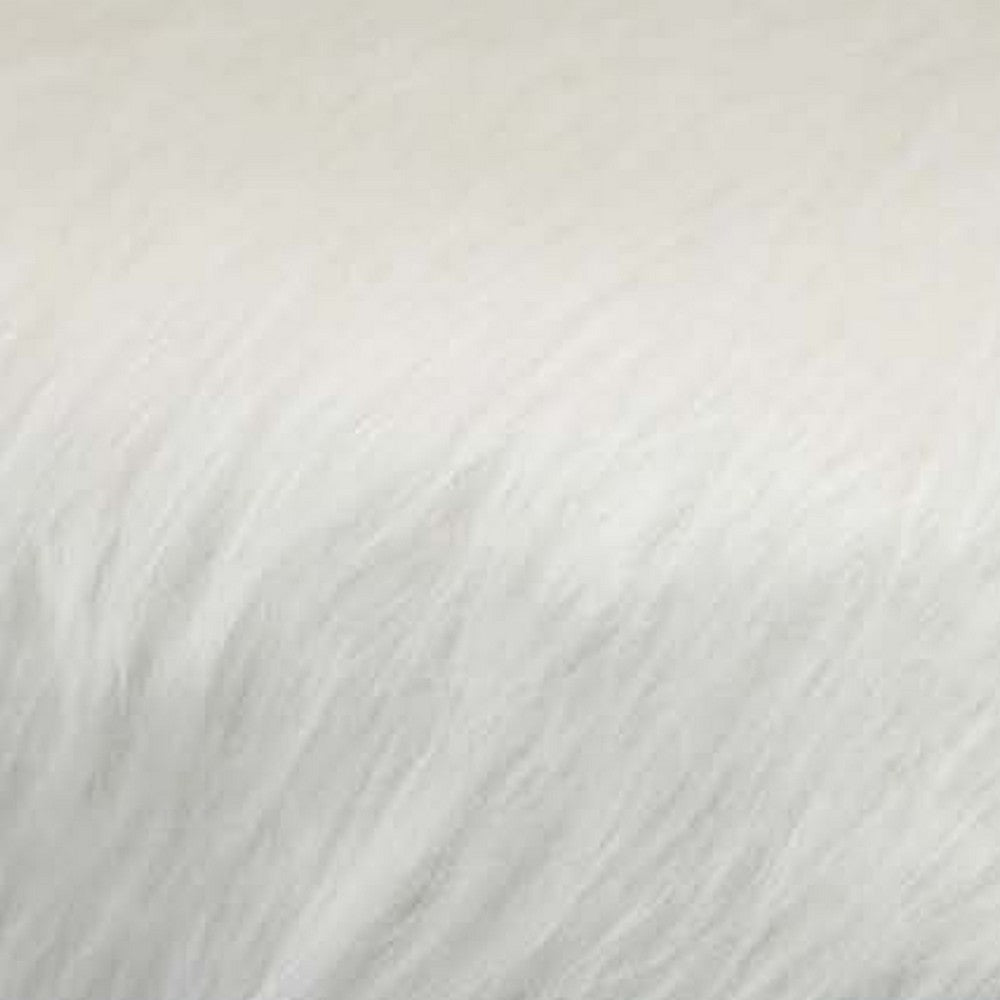 Accent Ottoman, Fur-Like Texture, 21 Inch White Fabric Upholstery -BM334925