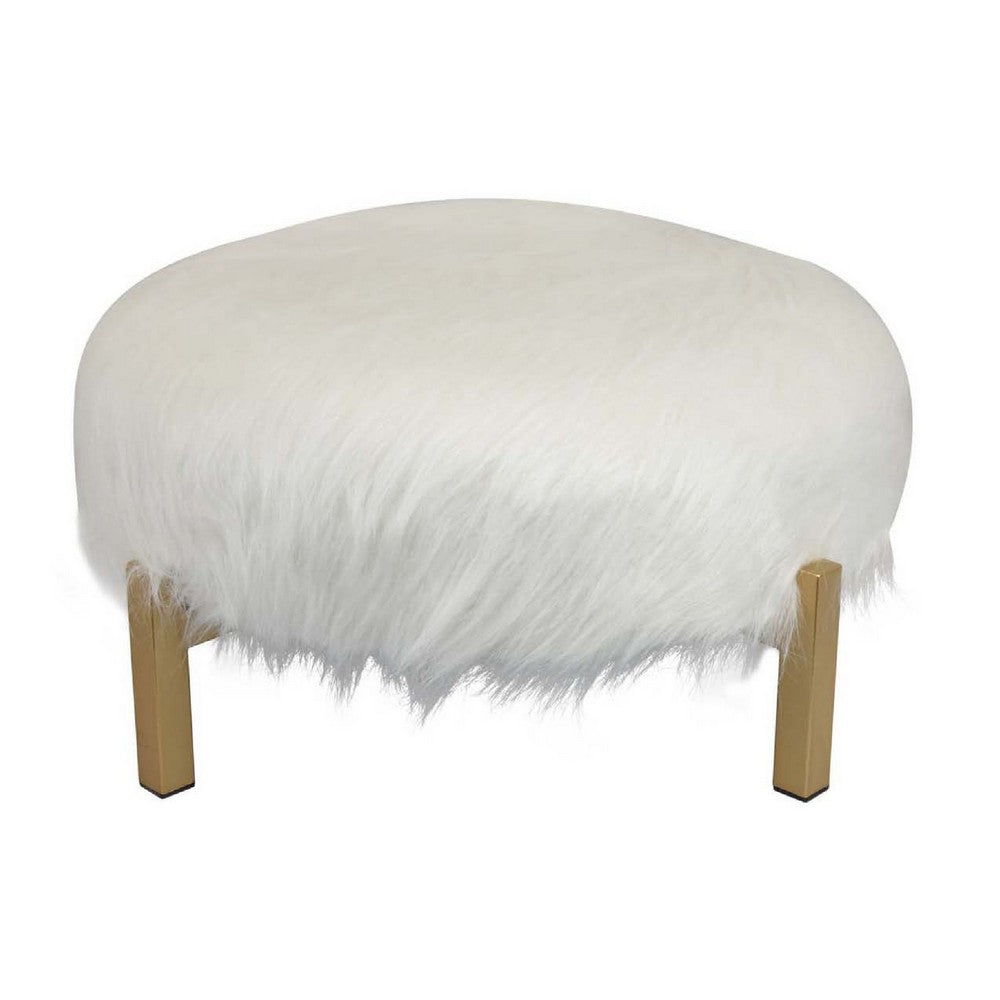 Accent Ottoman, Fur-Like Texture, 21 Inch White Fabric Upholstery -BM334925