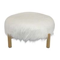 Accent Ottoman, Fur-Like Texture, 21 Inch White Fabric Upholstery -BM334925