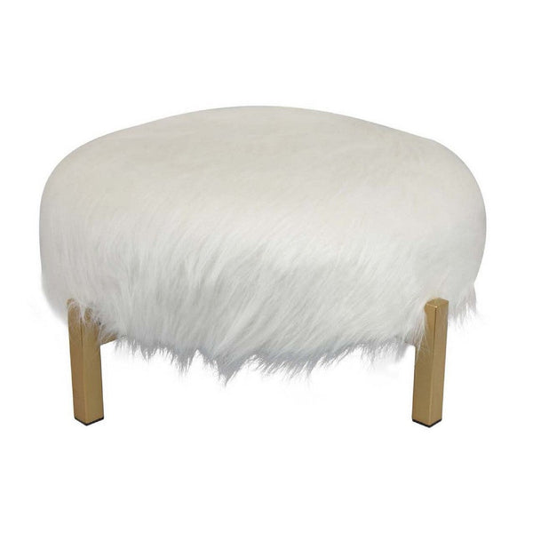 Accent Ottoman, Fur-Like Texture, 21 Inch White Fabric Upholstery -BM334925